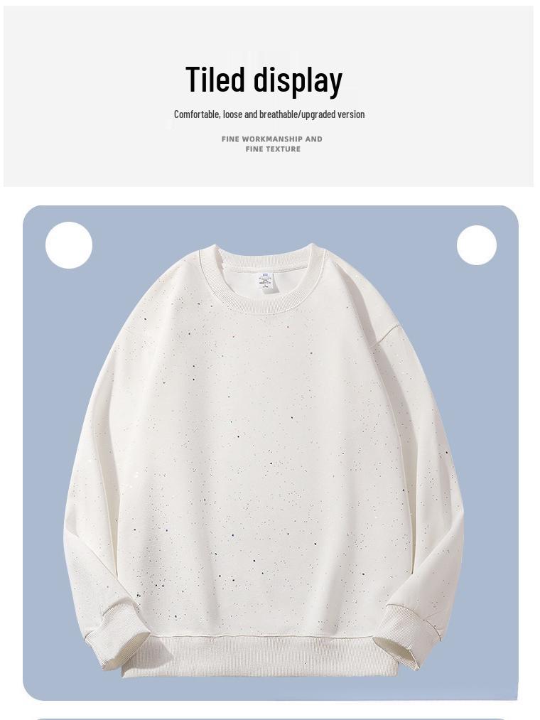 Autumn Retro Unisex Heavyweight Hoodie: Baby's Breath Hua Cotton Crew Neck Sweatshirt