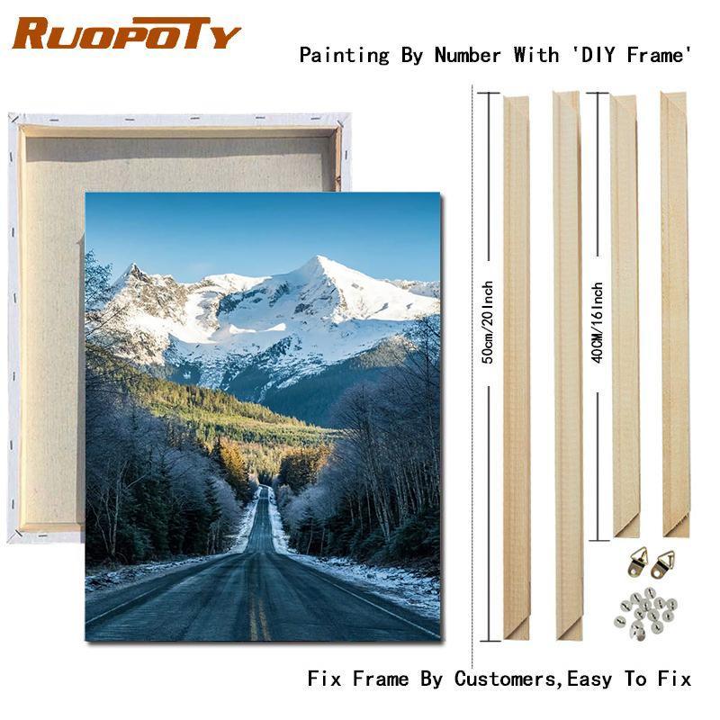 Ruopoty Oil Painting Digital Highway Art Unique Gift Hand-Painted Digital Landscape Painting Living Room Decoration