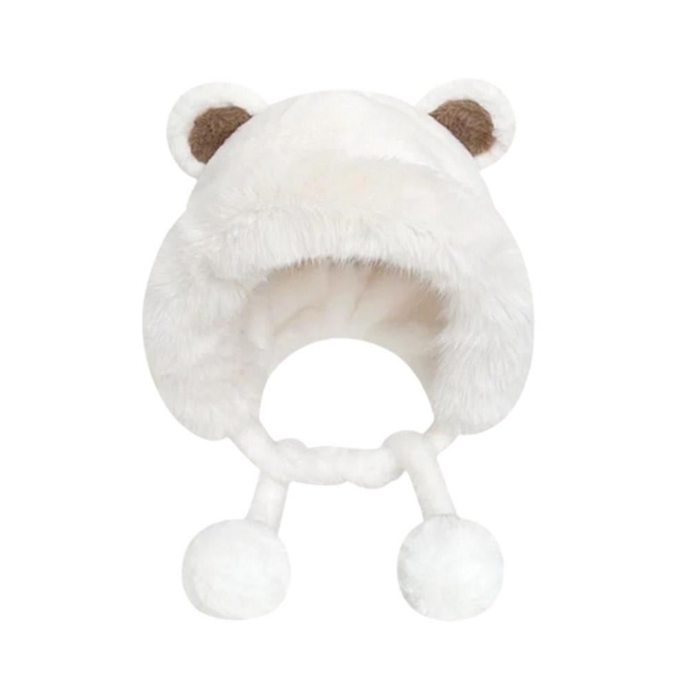 Women Winter Warm Kawaii Fur Imitation Mink Plush Hat Thickened Cute Bear Ear Japanese Bomber Hat Ear Protection Cap Gifts