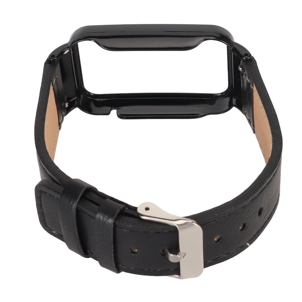 PU Leather Watch Band Waterproof Replacement Watch Wristband with Black Stainless Steel Case for   Band 7 Pro