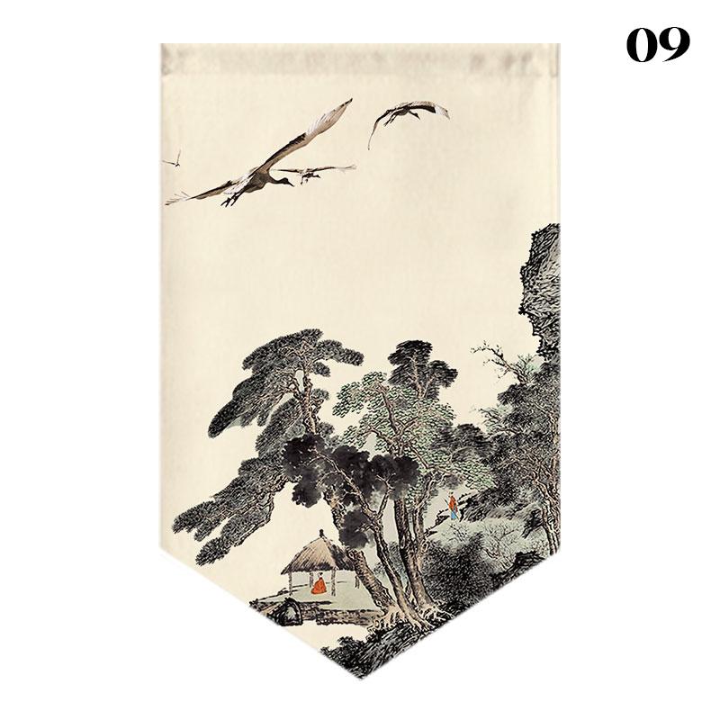 Chinese Landscape Painting Short Curtain Restaurant Cafe Decor Noren Home Window Decor Hanging Half Curtain Kitchen Partition