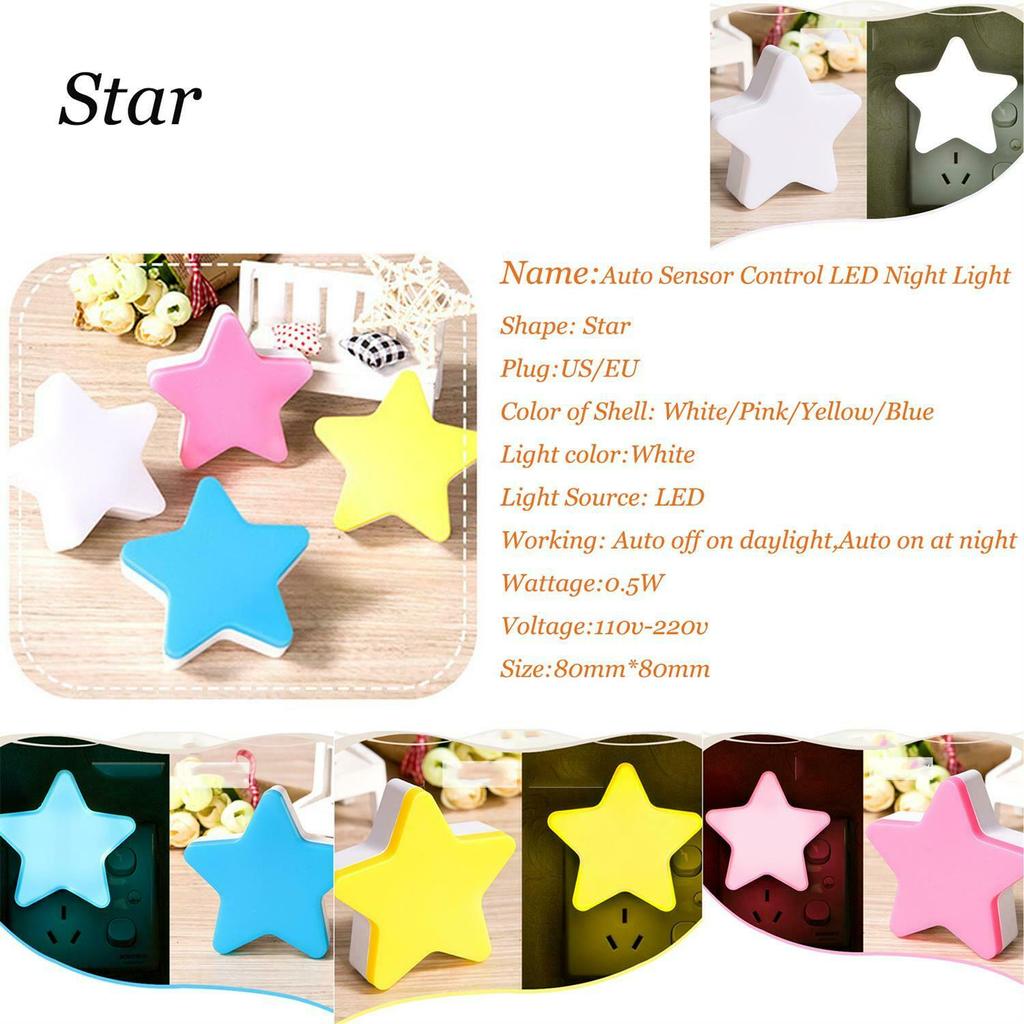 Led Night Light Mini Cute Stars Lamp 220V 110V Kids Bedroom Automatic Sensor Decoration Lighting Reading Table Book Children