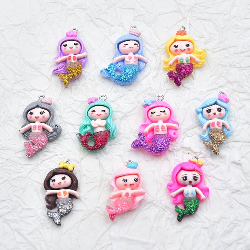 Mermaid Glitter Resin Keychain Cartoon Figure Pendant