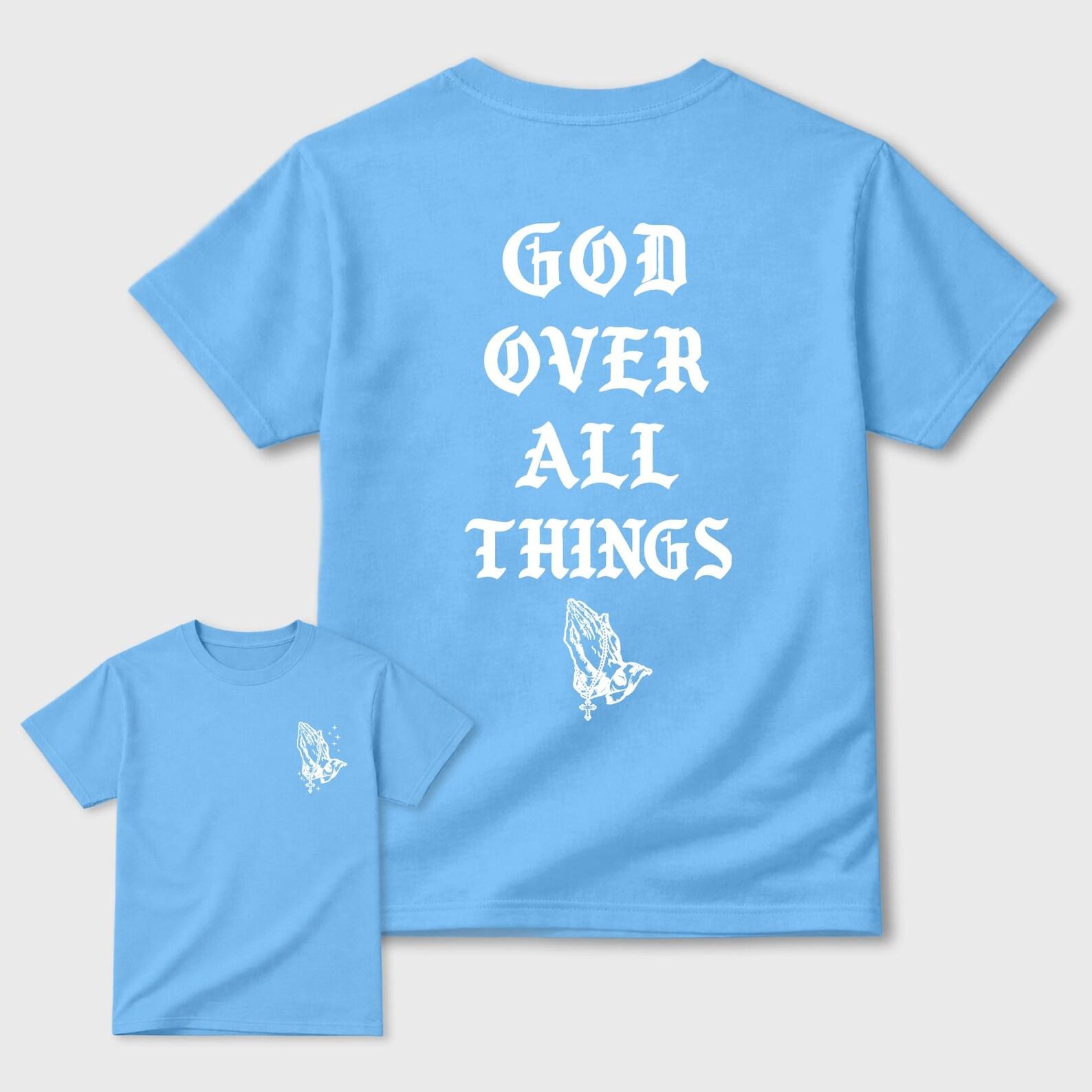 God Over All Things graphic tee. Streetwear Brand Graphic T-Shirt. Foams Pro University Blue M