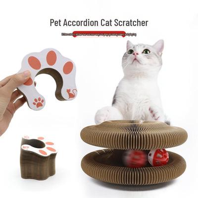 Cross-Border Cat Scratcher & Toy: Accordion Design with Bell, Claw Sharpener, Scratch-Resistant Bed, Corrugated Paper Cat Tree