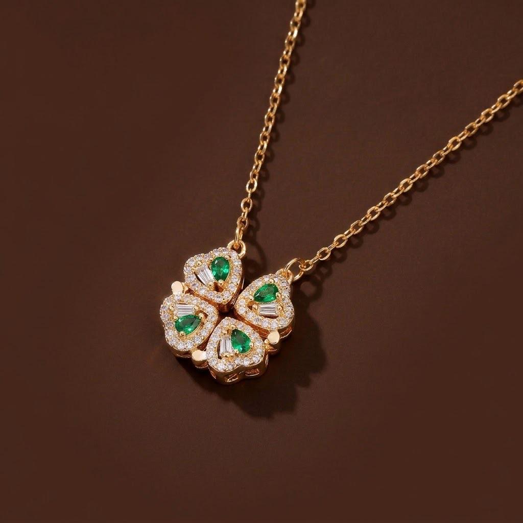 Women's Heart-Shaped Necklace with Four-Petal Flower, Cubic Zirconia, Titanium Steel Clavicle Chain - Elegant and Versatile Accessory