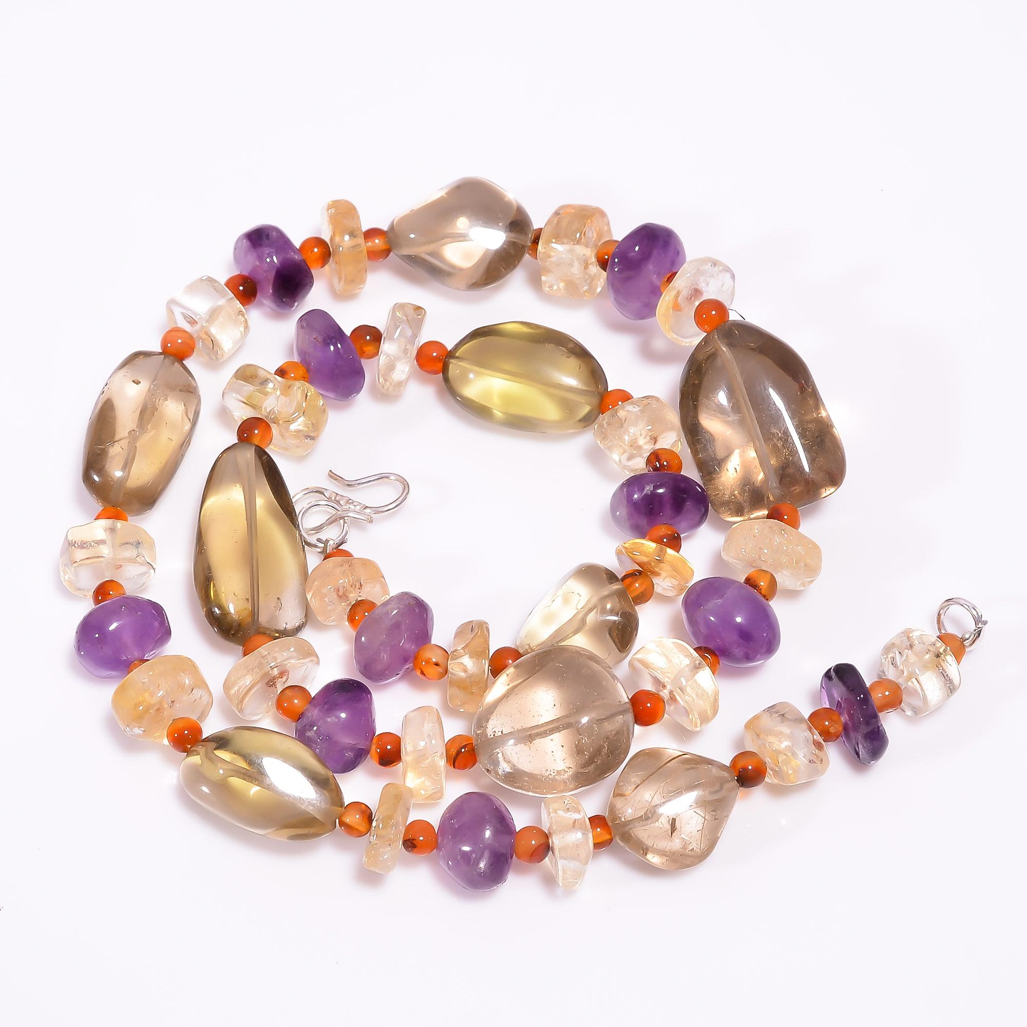 

Smoky Quartz Amethyst Carnelian Gemstone Beads Necklace 3-21 mm 18 UB-8037 UB-8037