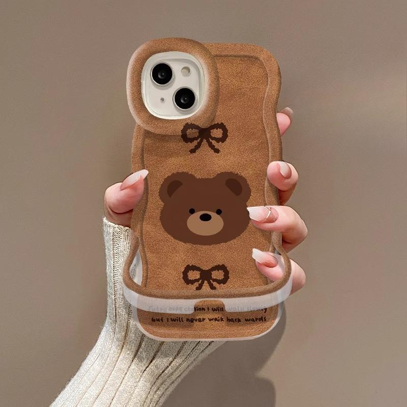 Bow Plush Bear Lanyard Suitable for Apple 15 Mobile Phone Case 16PRO Cute Silicone 14 Full Cover Anti-fall XR