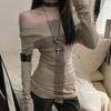 Seeslim Women's T-shirt 2000s Clothes Y2k Tees Female Long Sleeve Off Shoulder Korean Fashion Skinny Hotsweet Autumn Tops Slim