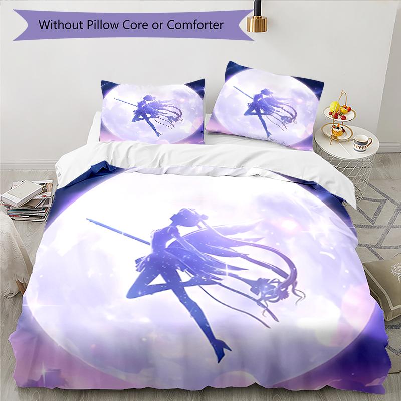 3-teiliges Bettwäscheset mit Sailor Moon Muster, Bettbezug-Set enthält Bettbezug & Kissenbezüge, perfekte Ganzjahres-Schlafzimmerdekoration & Geschenk