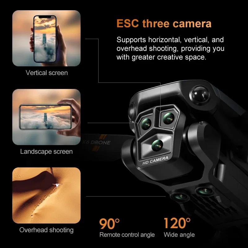 K6 Max Drone 8K WIFI GPS Professinal Three Cameras Wide Angle Optical Flow Four-way Obstacle Avoidance Quadcopter