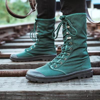 Modne męskie buty wojskowe Outdoorowe buty z płótna z wysoką cholewką Męskie buty codzienne Botki do kostki Czarne buty typu martern Zapatos De Hombre