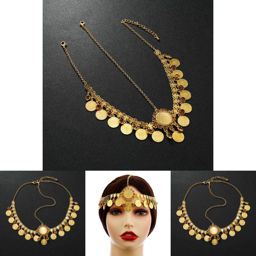 Fashion Simulation Gemstone Decoration Circular Tassel Design Gold Headwear For Womens Travel Gift