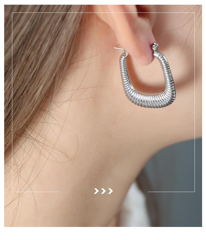 18k Gold Titanium Steel Geometric Rectangle Hoop Earrings