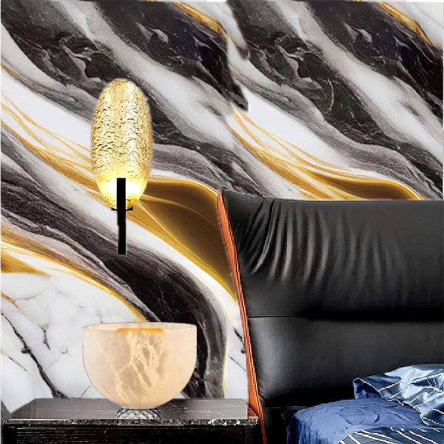 Shein Black & Gold Marble Self-Adhesive Wallpaper, Oil-Proof Home Decor PVC Sticker, Influencer Background Wall.
