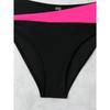 Women's Neon Pink Black Color Block Twist Front Bikini Set High Waist Two Piece Swimsuit