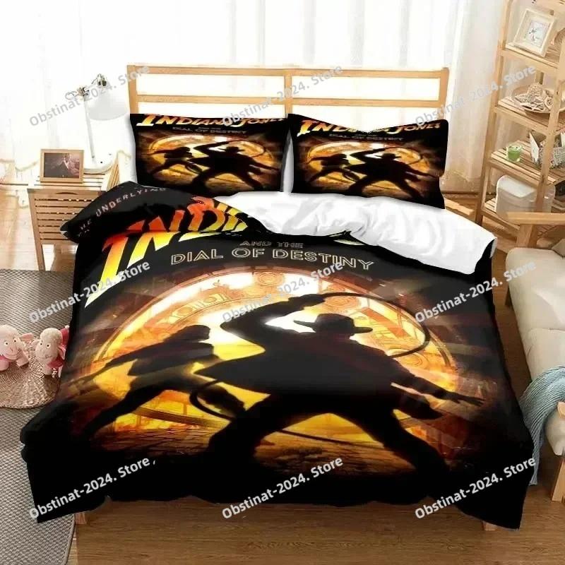 Indiana Jones Das Rad des Schicksals Stilvolles Bettwäsche-Set Bedruckte Bettbezug Laken Kissenbezug Weiche Steppdeckenbezug Voll Queen King Size