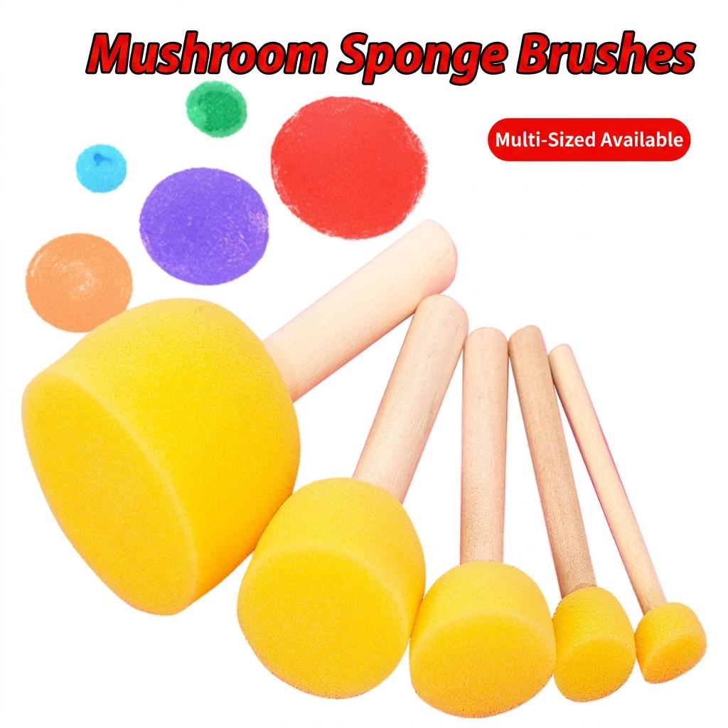 4/5pcs Mushroom Sponge Paint Daubers Wooden Handle Sponge Brushes for Kids Toddler Art Craft Stamping Graffiti DIY Painting