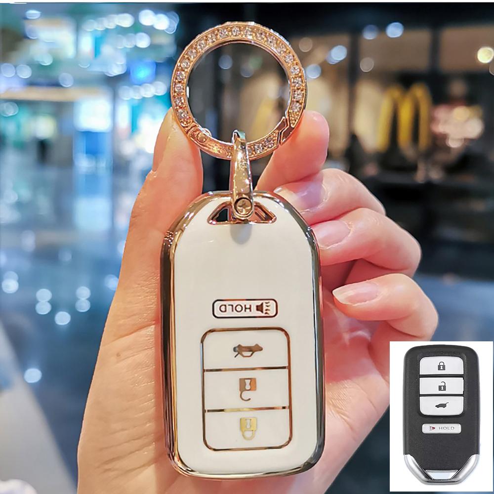 4 Tlačítka Pokovený TPU Kryt Pouzdro na Klíčenku Auta Pro Honda Accord Ex Exl Civic Crv Hrv Pilot Ridgeline - Pocketor