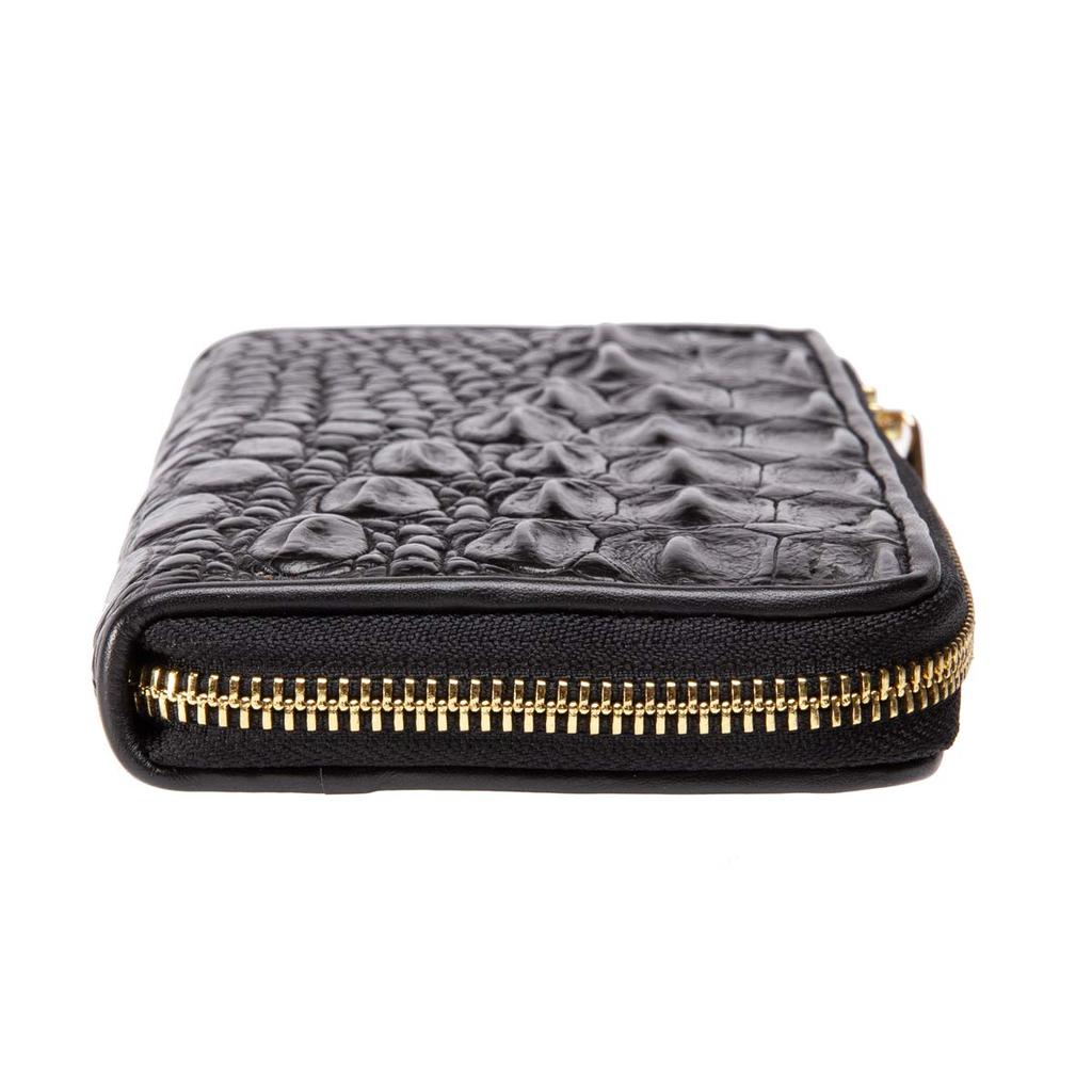 [Revetta] Crocodile Long Wallet, Gold Python Interior, Crocodile Leather, L-shaped, Men's, Genuine Leather, Round Zipper, Black, Matte Finish [081-5cr