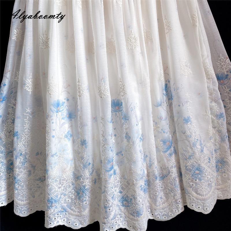 Spring Summer Women Maxi Long Skirt High Waist Delicate Floral Embroidery Classical Skirt Vintage Elegant Hollow Out Ladies' A-Line Skirt
