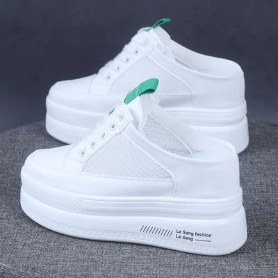 Fashion 2025 Spring and Summer Mesh White Shoes Baotou Half Slippers Women's Thick Bottom Increased 10CM Lazy Shoes White Sneakers