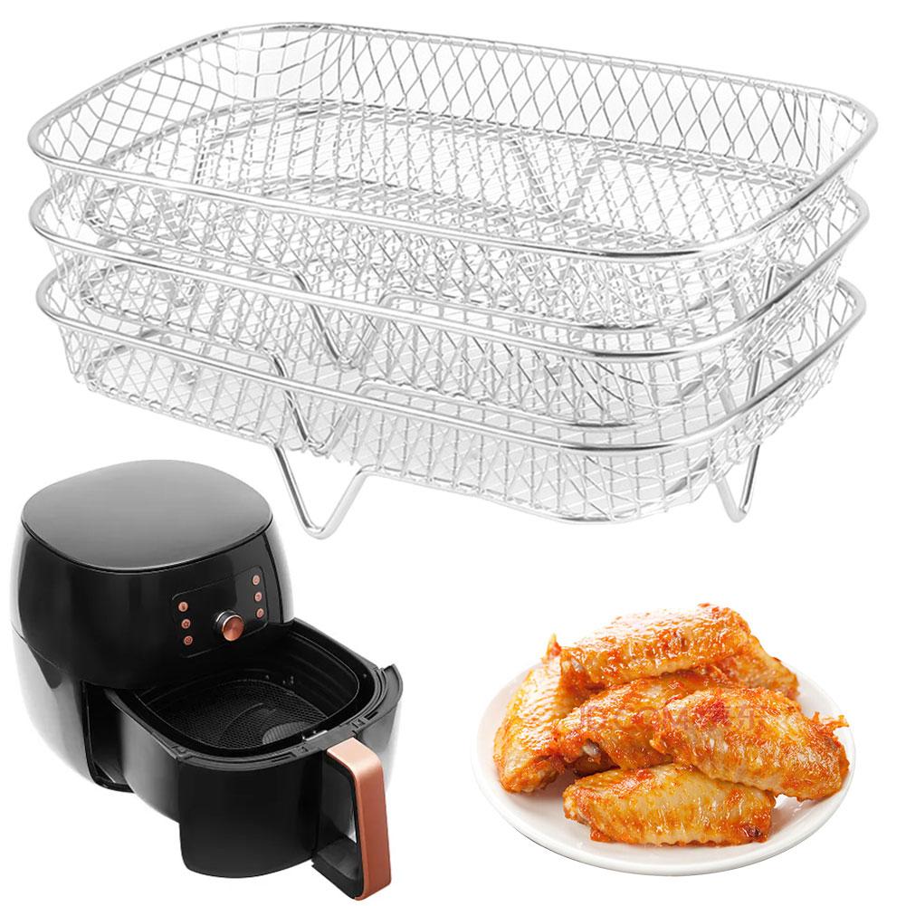 3 Layers Air Fryer Rack Stainless Steel Grill Dehydrator Racks Air Fryer Stacking Steamer Roasting Rack Kitchen Accessories