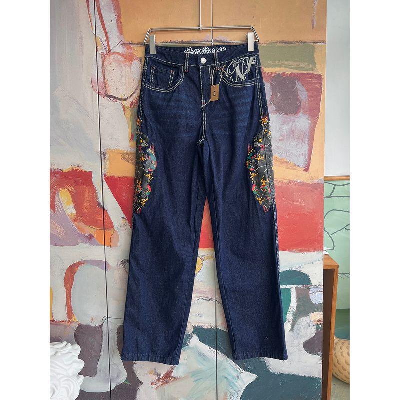 

Foreign Trade Original Order Nin * Th Hallidle Envycougar Washed Snakeskin Loose Casual Straight Jeans Blue 4