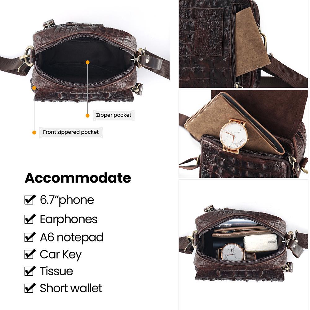 Men's Genuine Leather Crocodile Pattern Crossbody Fanny Pack