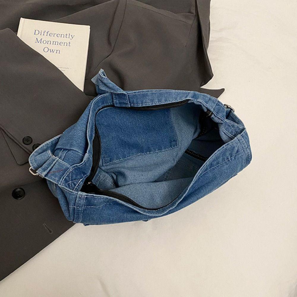 Crossbody Bag Denim Canvas Bag Buckle Strap Simple Tote Bag Casual Vintage Handbag  Streetwear