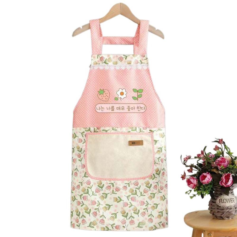 Flower Printing Women Kitchen Aprons Waterproof Anti Dirty Chef Work Apron Wiping Hand Pocket Cooking Aprons Household Cleaning