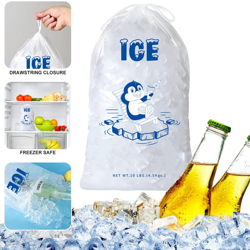 Reusable Plastic Ice Bags With Drawstring 10 Packs 8/10/20lbs Storage Bags For Ice Machine Ice Cubes Bags For Kitchen Storage