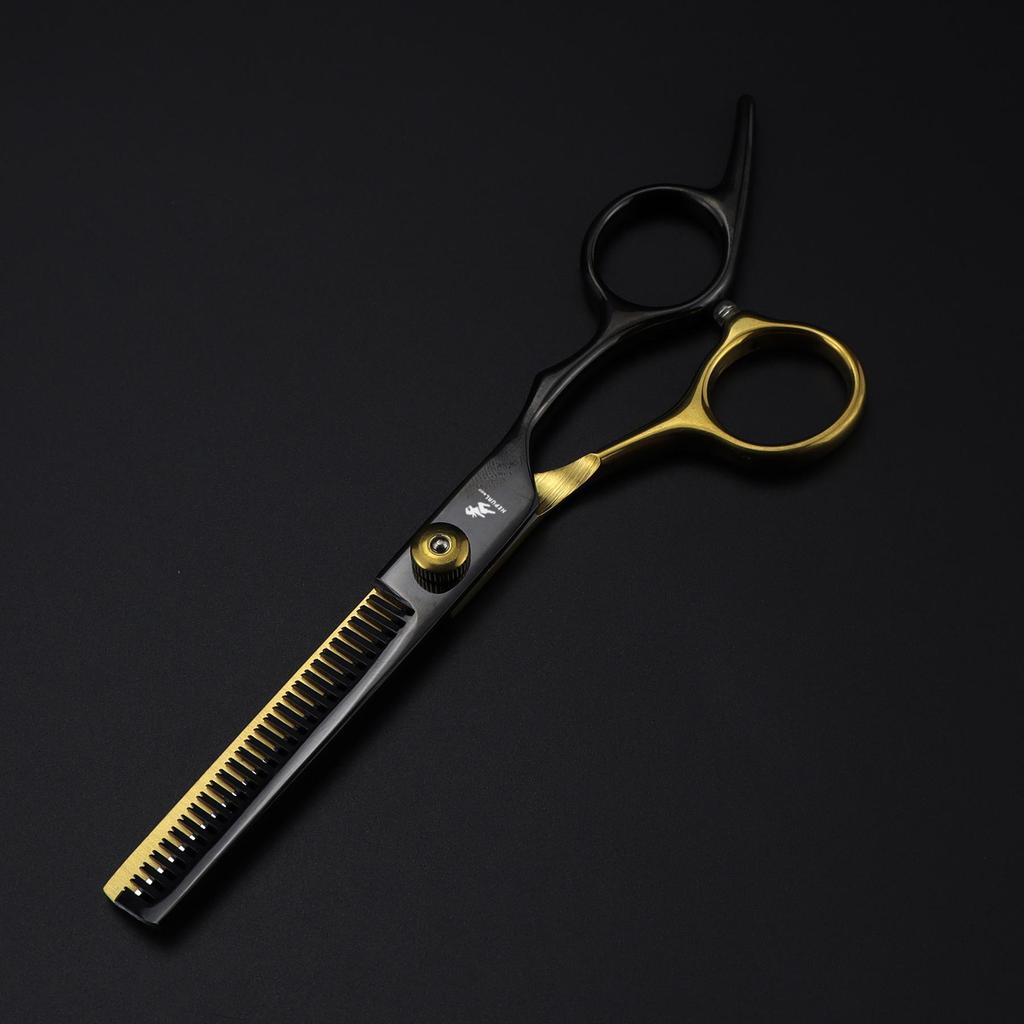 6.0" Electroplated Black Gold Hair Cutting Shears – Barber, Straight, Bangs & Thinning Shears.