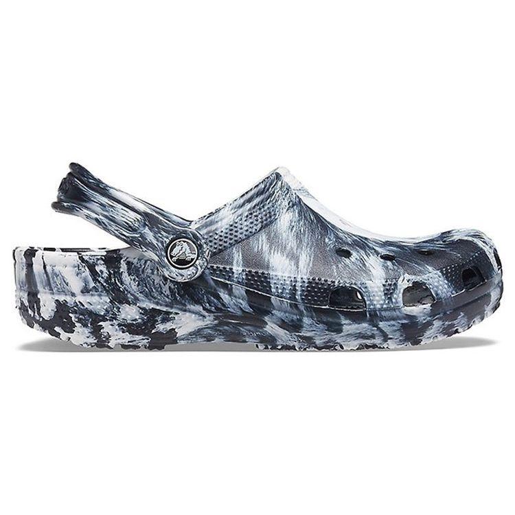 Crocs Classic Clog EVA Fashionable Comfortable Beach Sandals Marble Pattern Clogs Unisex Sandals Black White 206867-103