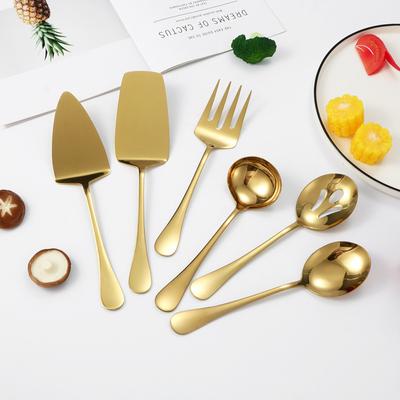 Stainless Steel Public Tableware Hotel Serving Spoon Fork Soup Ladle Colander Cake Shovel Suit 6-Piece Set of Kitchen Utensils Supplies