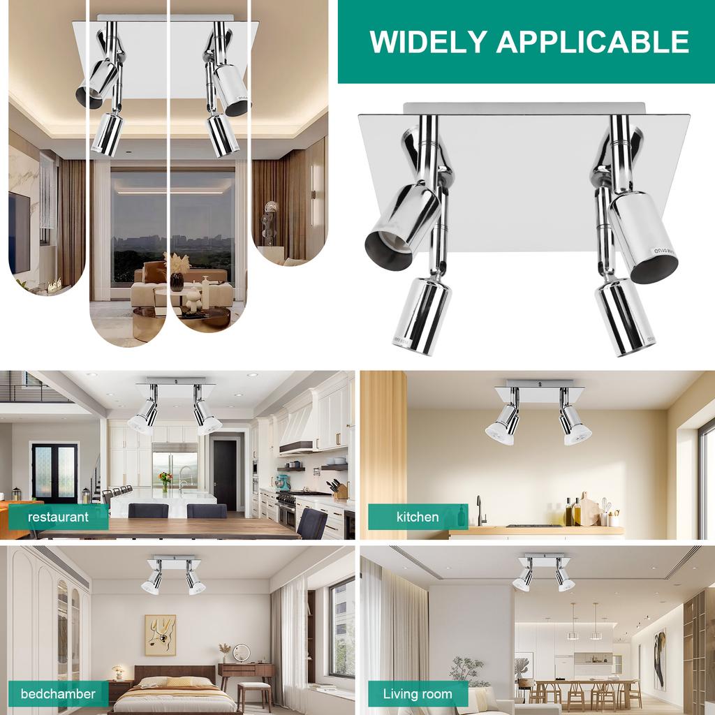 4 Way Square Spot Light LED Ceiling Light Adjustable Angle Chandelier Lamps Rotatable Ceiling Light for Home Decor