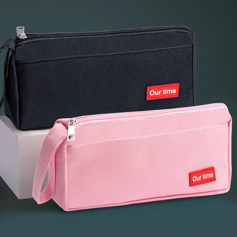 Japanese-Style Canvas Pencil Case: Spacious and Simple for Boys, Junior High, and High School Students