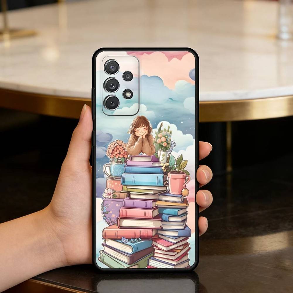 R-Reading B-Books G-Girl Phone Case For Samsung Galaxy A73,A72,A71,A70,A53,A52,A51,Soft Silicone Black Cover