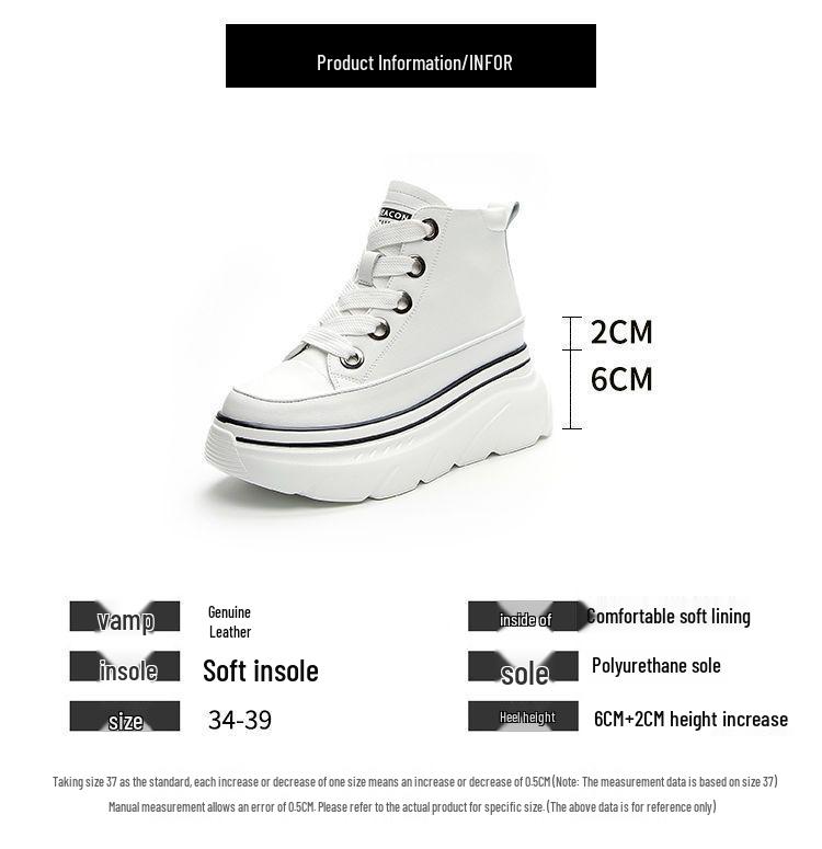 Women's High Top Cowhide Platform Sneakers - Autumn Breathable Casual White Shoes