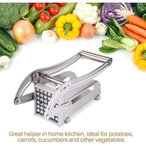 TINGJUNN Stainless Steel French Fry Cutter, Manual Potato Slicer, Includes Two Blade Sizes and a Non-slip Suction Cup Base, Perfect for Dicing Fruits