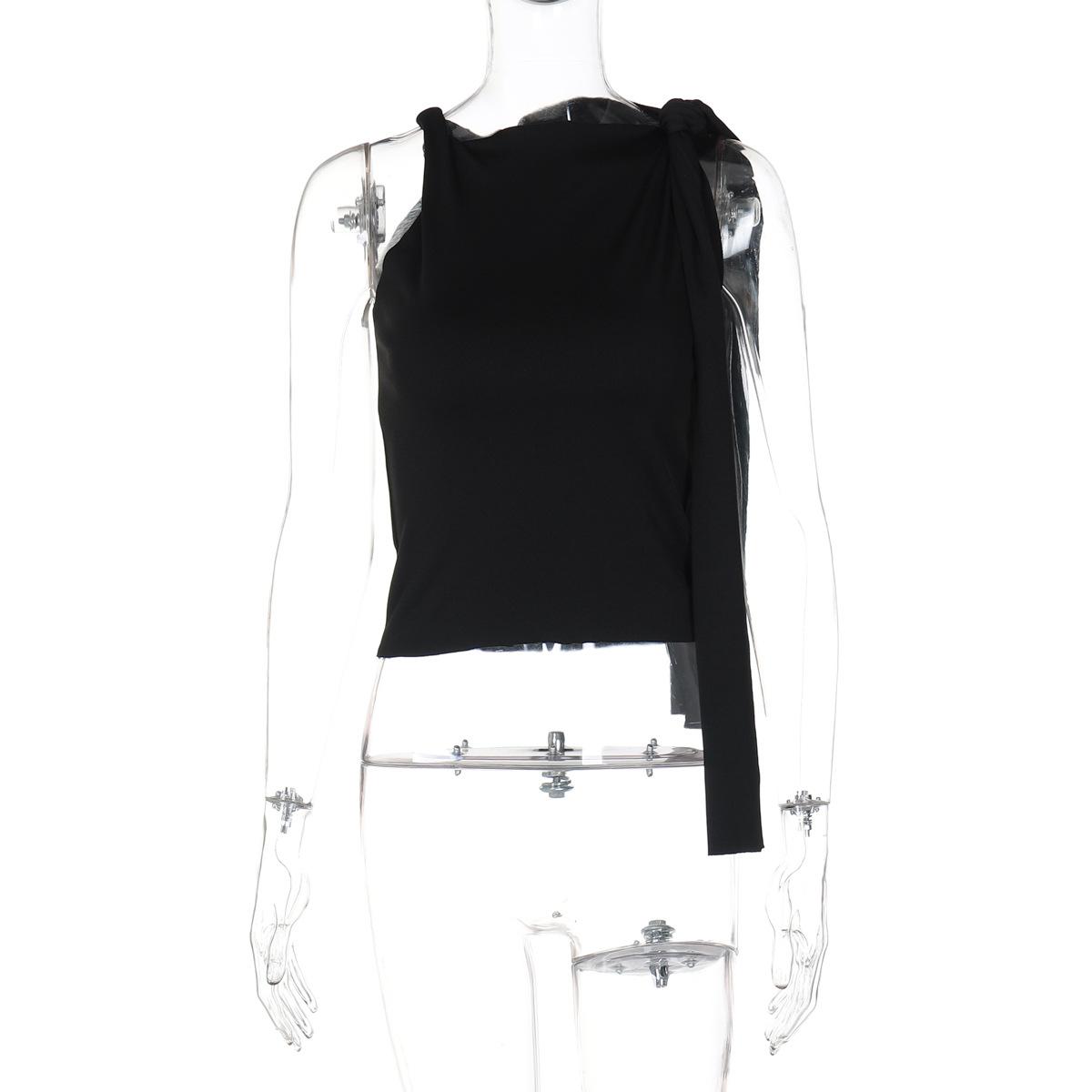 

GMXIA женские модные повседневные летние однотонные блузки и рубашки без рукавов с круглым вырезом и принтом S чёрный