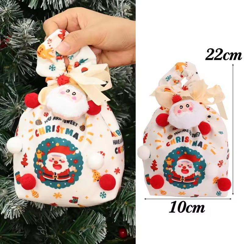 Christmas Cute Character Gift Bag - Drawstring Fabric Storage Bag for Children's Candy, Apple & Portable Party Favors