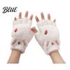 Fingerless Gloves with Flap Cover Furry Cat Paw Thermal Gloves Flip Top Mitten Button for Women Winter Cozy Outdoor Cold Weather Plush Half