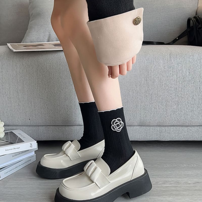 ANGEL SOCKS 1287 Beaded Flower Lace Cotton Socks