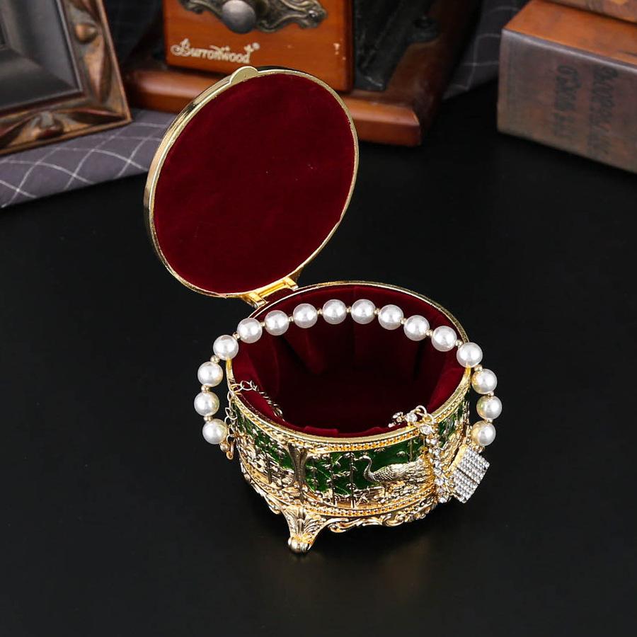 Pfauenrunde Schmuckschatulle Europäisch Retro Ohrringe Ohrringe Schmuckaufbewahrungsschachtel High-End Kreativ Gold Grün Schmuckschatulle