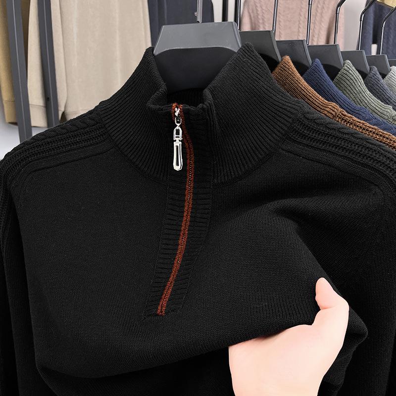 

Men s Wool Stand Collar Zipper Sweater - Thickened Warm Jacquard Knitwear for Autumn/Winter L