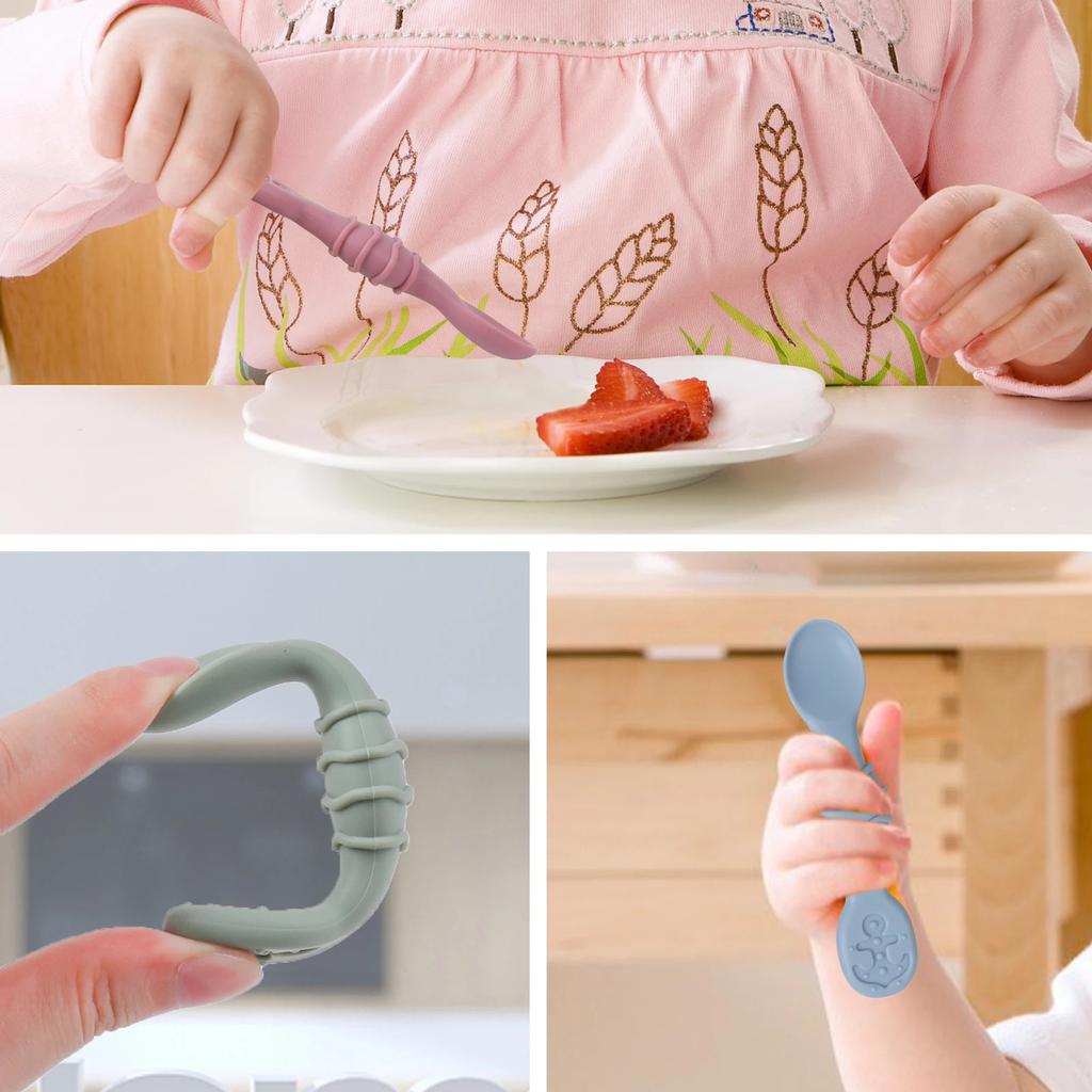 6 Stück Baby-Fütterungslöffel aus lebensmittelechtem Silikon, Trainings-Reislöffel, Kleinkind-Beißring, Spielzeug, Kindergeschirr, weiches Küchenzubehör