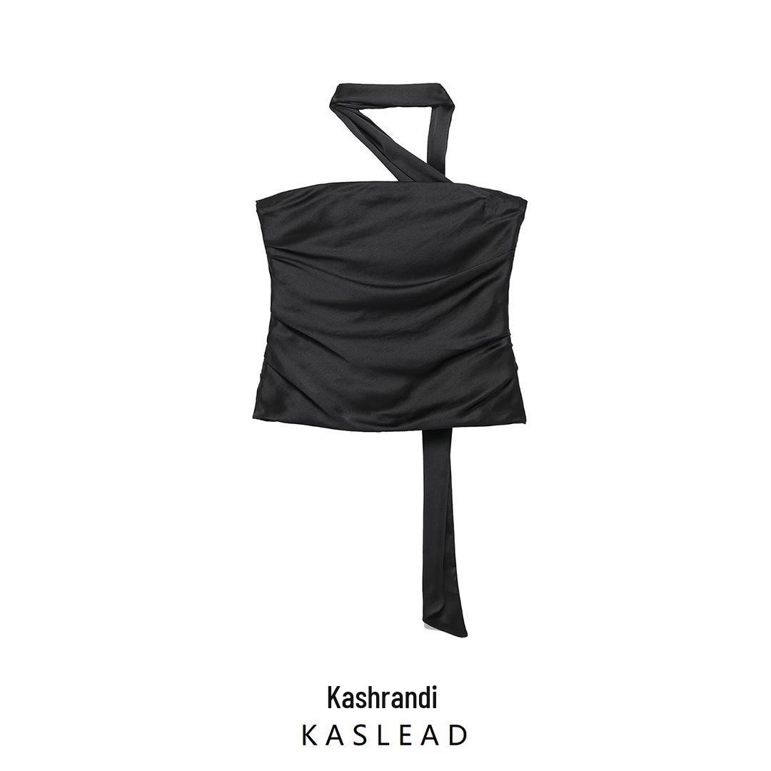 

Women s European Style Ruffle Scarf Silk Satin Top - Spring 2025 Small