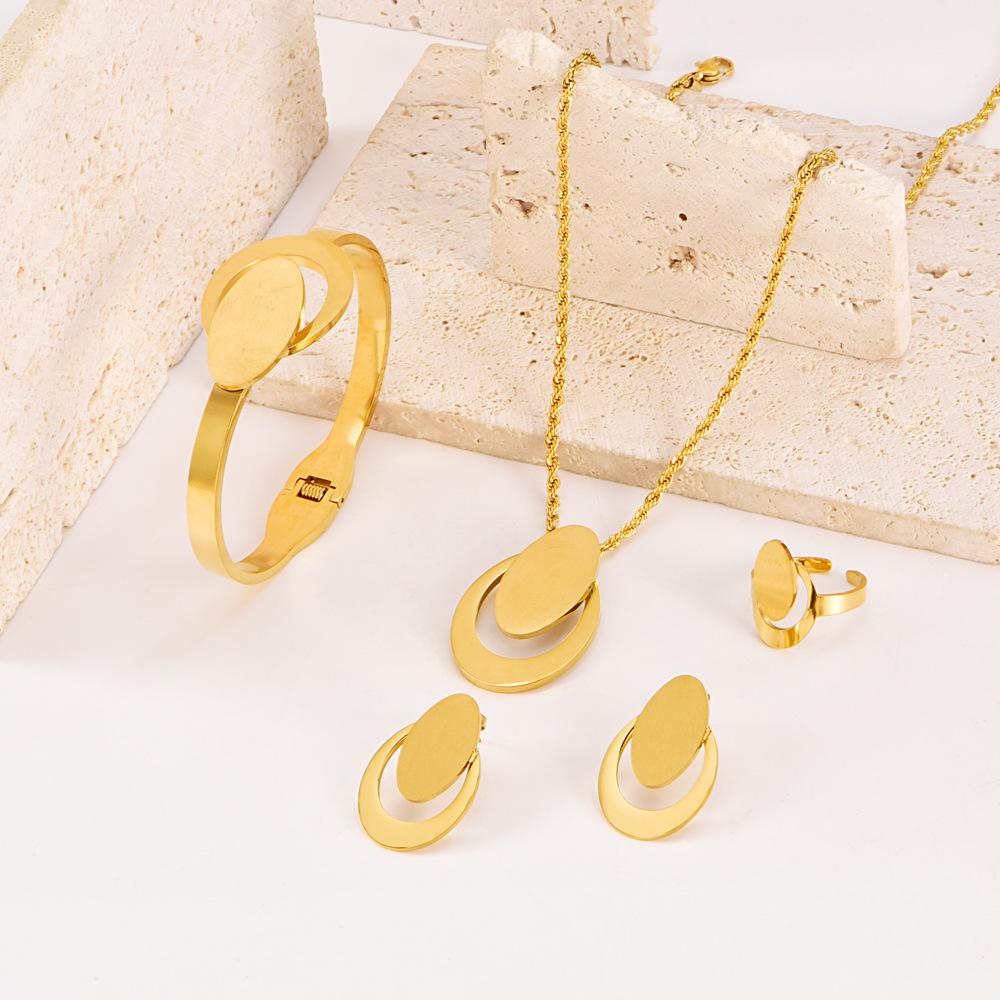 Stylish Titanium Steel Geometric Jewelry Set: Necklace, Bracelet, Earrings & Ring