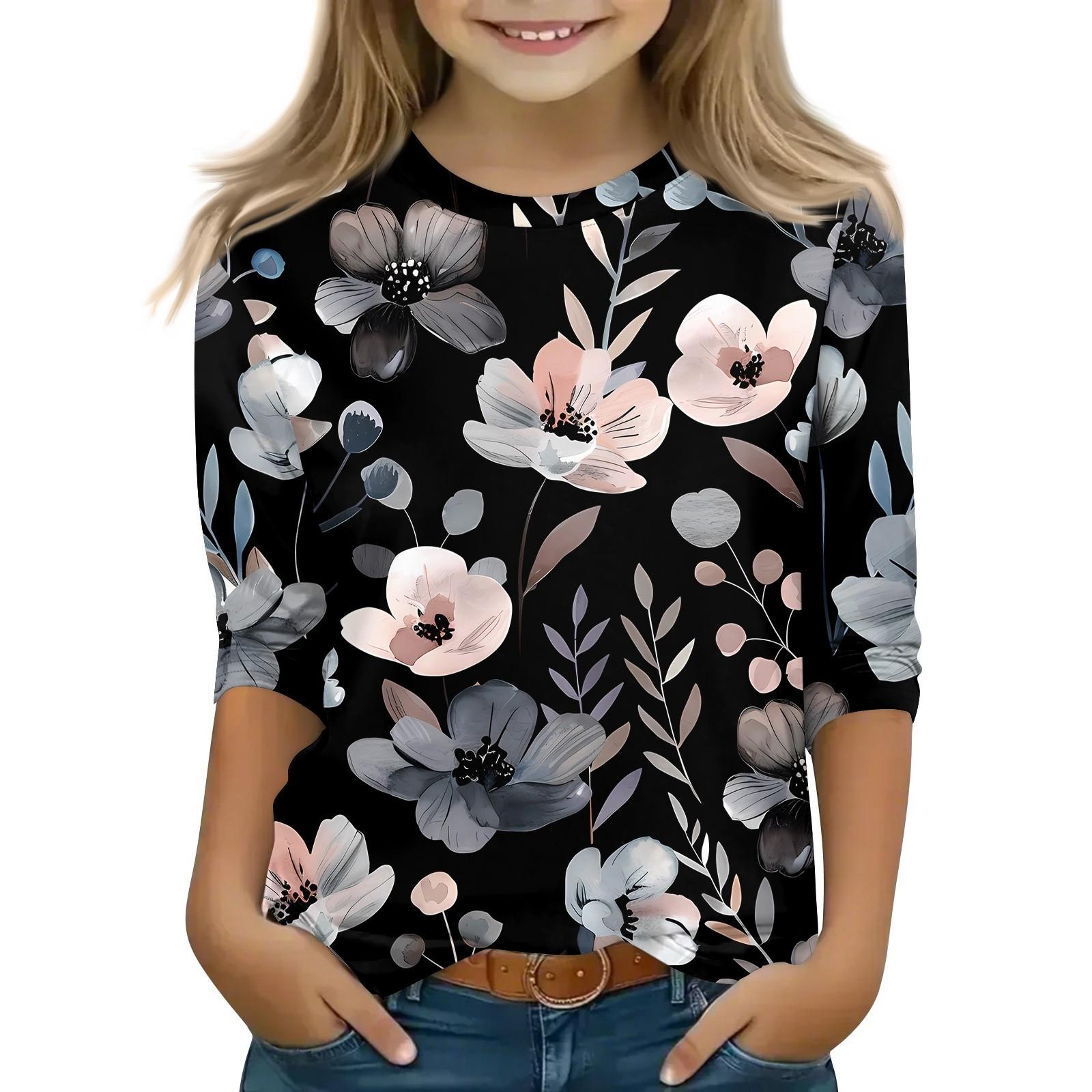 

Детская футболка с рукавом 3/4, повседневная футболка с принтом, круглый вырез, блузка-пуловер 140